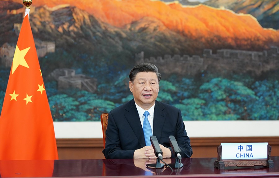 2020年9月22日，國家主席習近平在第七十五屆聯(lián)合國大會一般性辯論上發(fā)表重要講話。新華社記者 鞠鵬 攝
