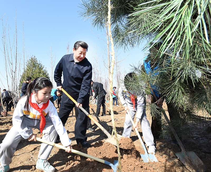 2015年4月3日，習(xí)近平總書記同大家一起植樹。